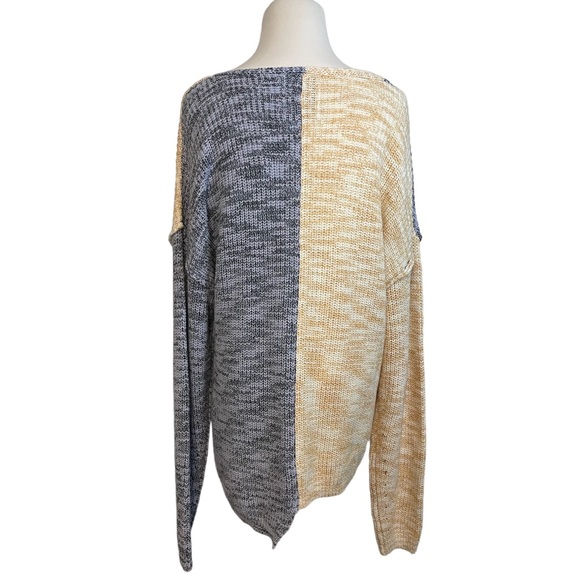 Urban Outfitters S Cotton Blend Yellow Blue Oversized Pullover V-neck Sweater - Picture 4 of 12